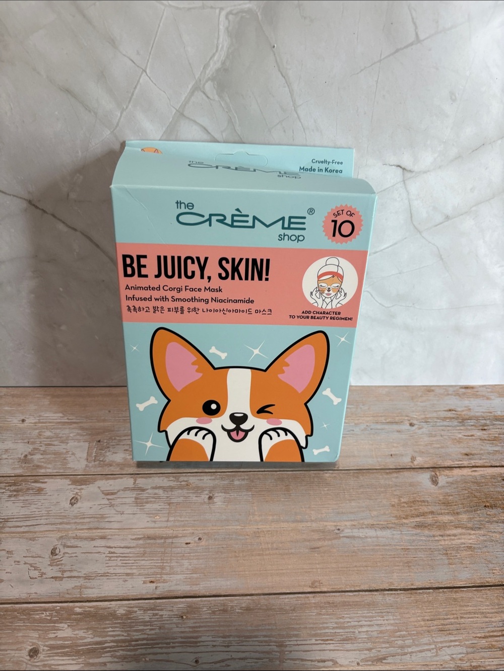 The Crème Shop Be Juicy, Skin! Corgi Face Mask Set – Aqua & Pink
